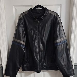 Men's Black and Gray Faux Leather Bomber Jacket